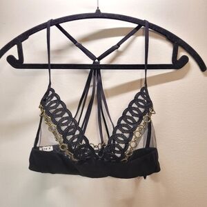 Livy Black And Gold Sheer Wirefree Bra - Size M